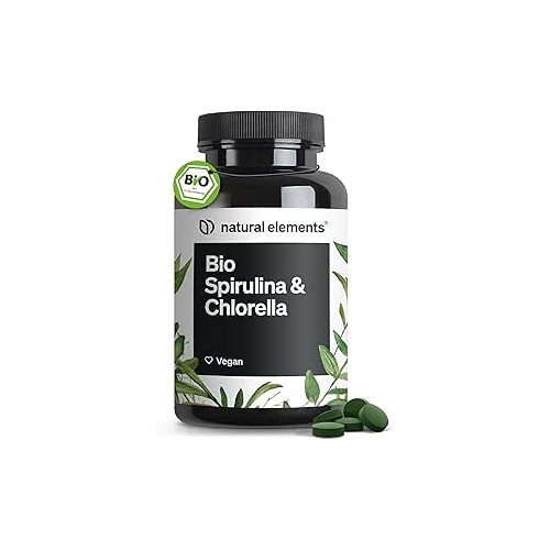 Natural Elements Organic Spirulina & Chlorella Pellets - 500 Tablets | Made in Germany